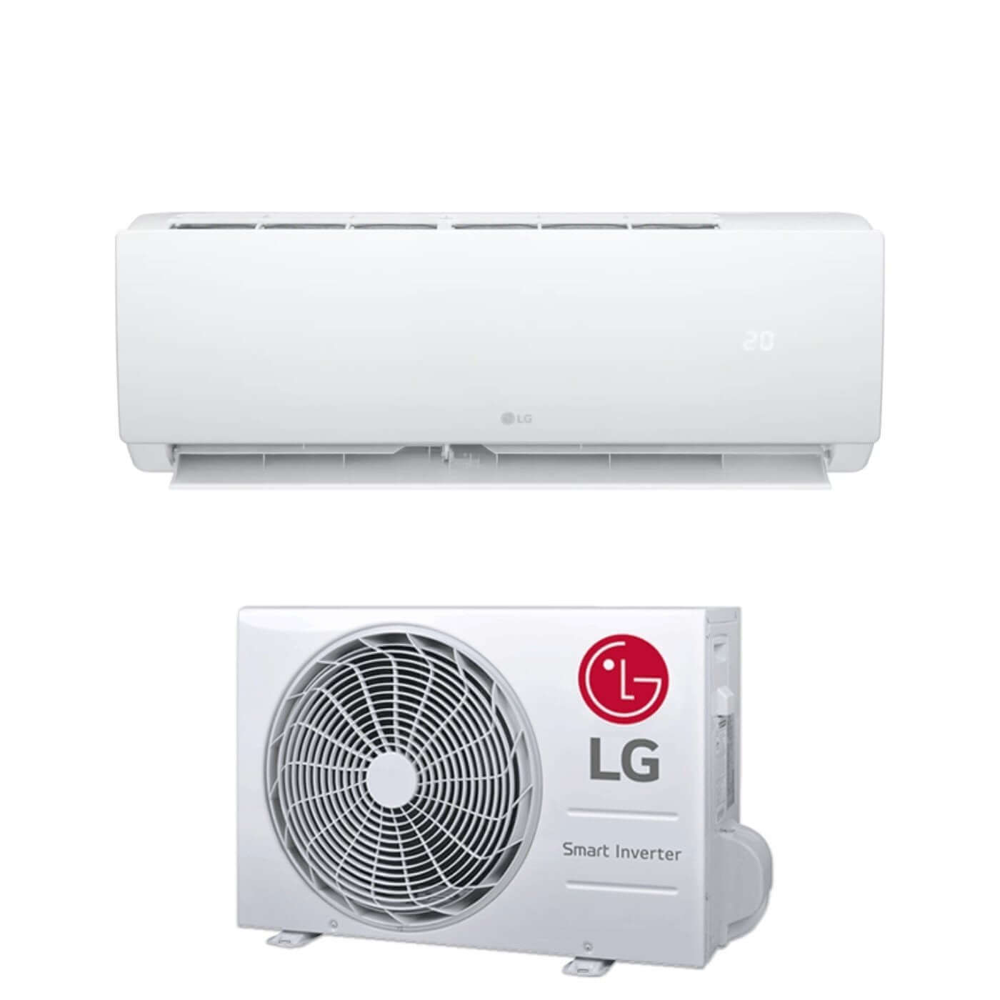 LG inverter air conditioner unit and outdoor condenser, model Libero 9000 Btu, efficient cooling solution.