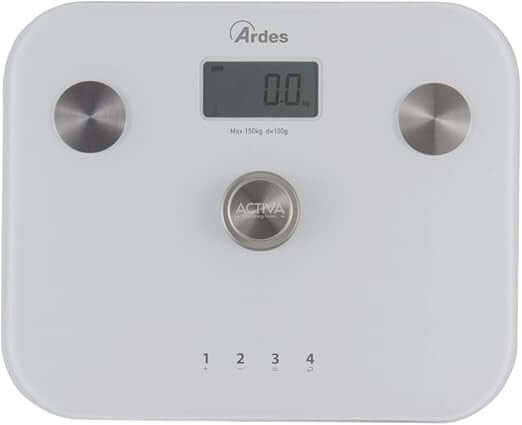 Ardes AR2PPBFM ACTIVA digital glass bathroom scale with LCD display and no batteries, measuring up to 150 kg.