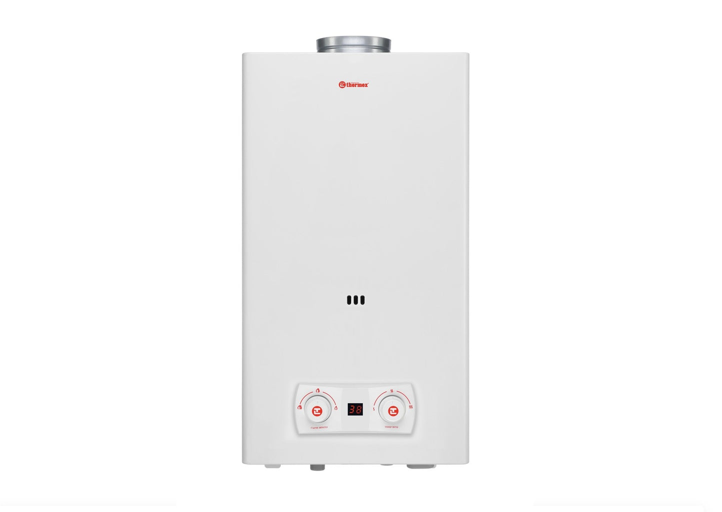 Scaldino Thermex Kite a gas Metano da 14 litri/min, dotato di manopole di regolazione e display LCD.