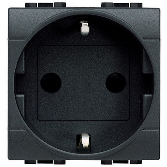 Antracite 2P+T 16A 250 Vac socket with side earth contacts, standard tedesco, sleek design.