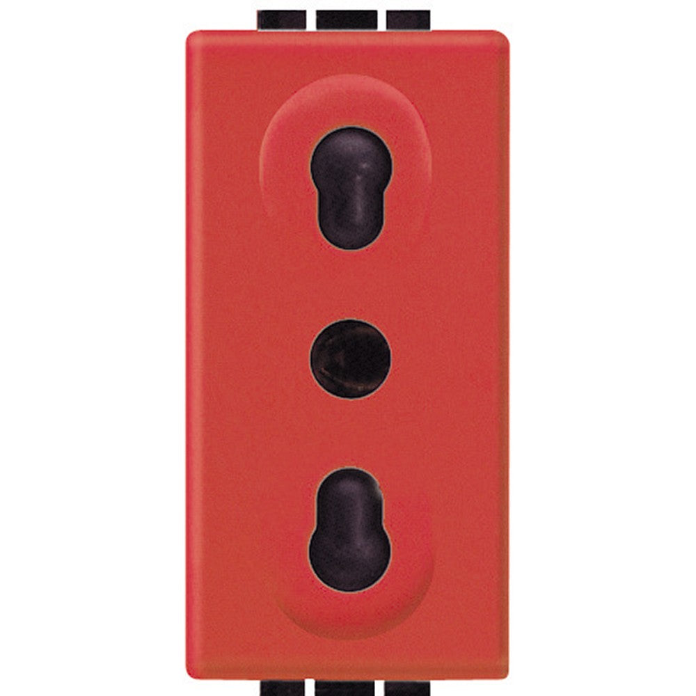 Living Int. Presa 2P+T 10/16A 250Vac bipasso red socket with shielded holes, 19mm and 26mm spacing.