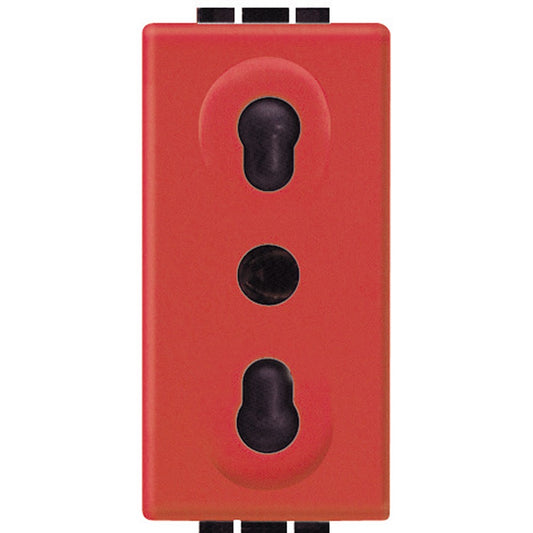 Living Int. Presa 2P+T 10/16A 250Vac bipasso red socket with shielded holes, 19mm and 26mm spacing.