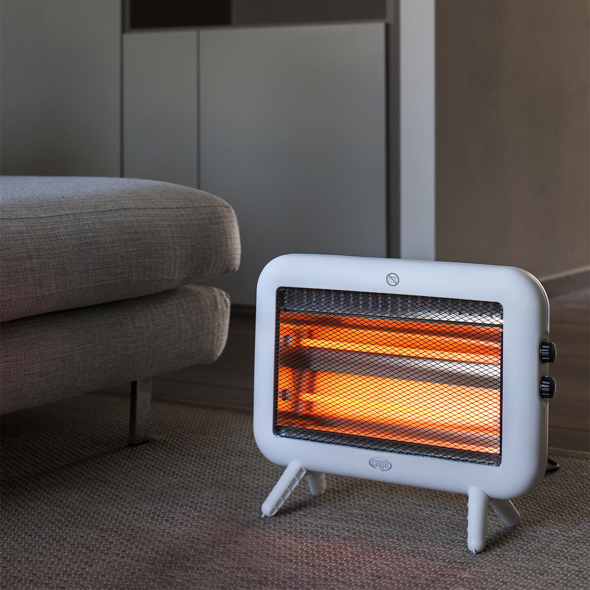 Argo Seventy Ice Stufa Elettrica al Quarzo 1000W, Stile Retrò, 2 Modalità di Riscaldamento – Bianco Puro