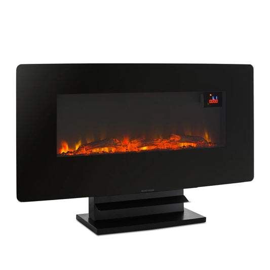 Argo Wave Caminetto Elettrico a Parete 1500W, Cristallo Temperato Nero, 5 Effetti Fiamma LED e Termostato Digitale