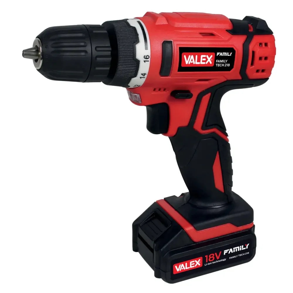 Trapano Avvitatore Valex Family Tech 218 - Batteria 18V, 2 Batterie, Leggero e Potente, Mandrino 10mm